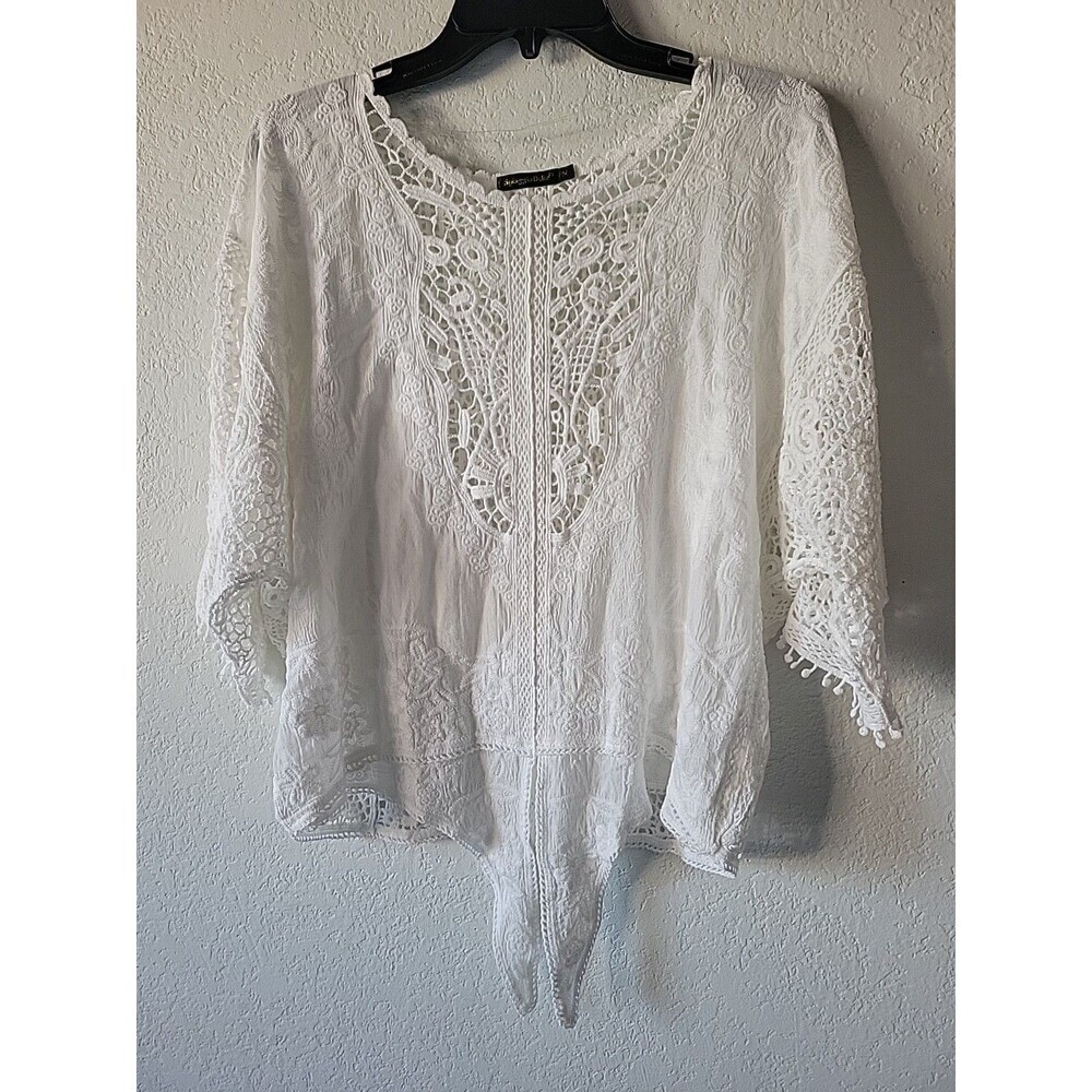 SPIAGGIA DOLCE Women's Embroidered Boho Blouse Crochet Size M 100% Cotton